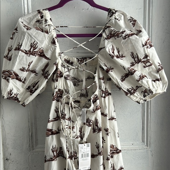 NWT Mango White and Brown Printed Dress- size XS - Picture 3 of 4